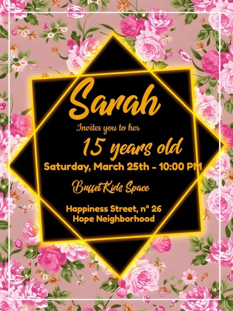 Yellow Floral 15th Birthday invitation