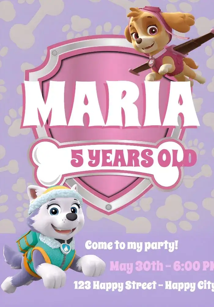 Invitation Paw Patrol Puppies – Kids' Birthday Party theme fun, colorful, themed, childish, animals