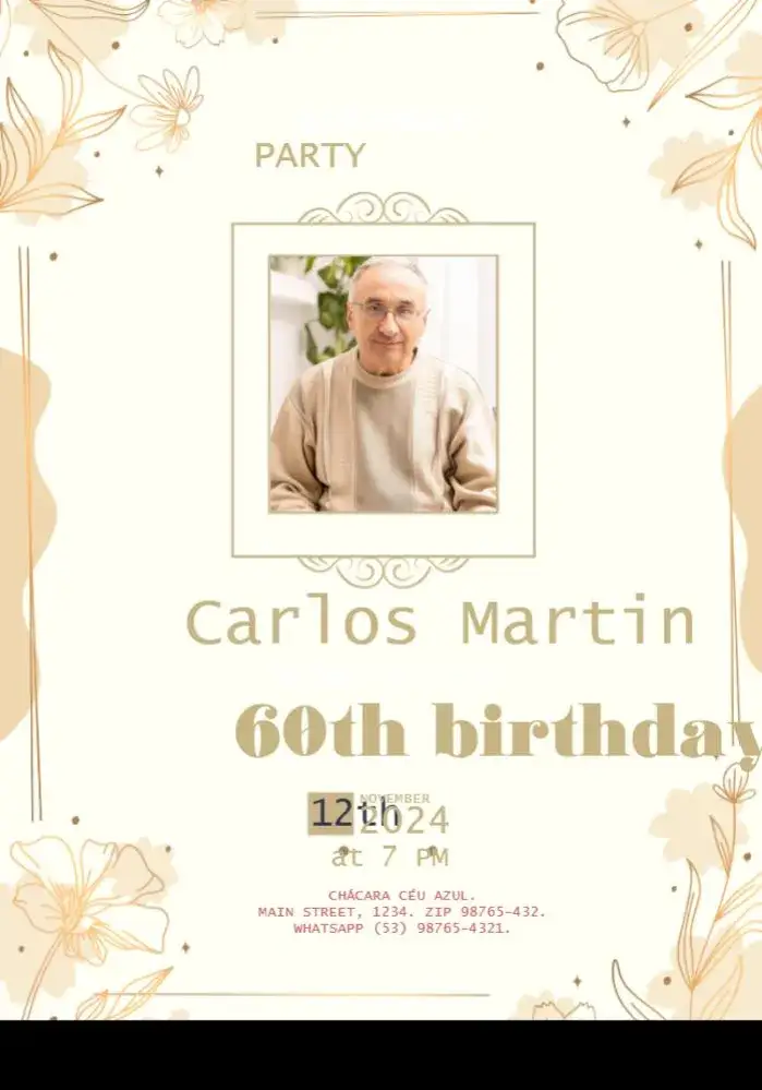 Invitation 60 Years With Photo Celebration – Sweet 15 theme elegant, classic, golden, dark, minimalist, modern