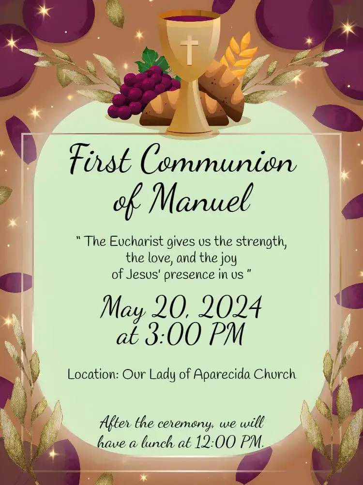 Invitation First Holy Communion Gold – First Communion theme golden, elegant, modern, religious, minimalist, classic