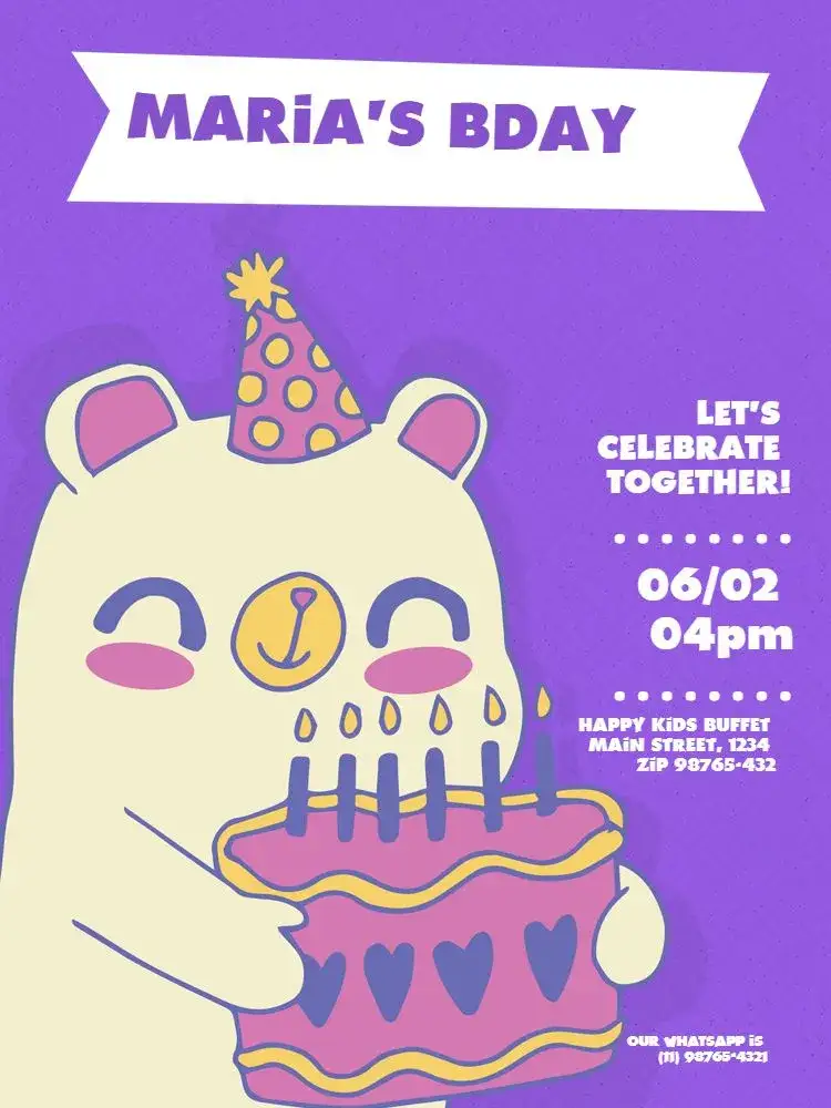 Invitation Kids Teddy Bear Party – Kids' Birthday Party theme dark, purple, playful, cute, childlike, animal