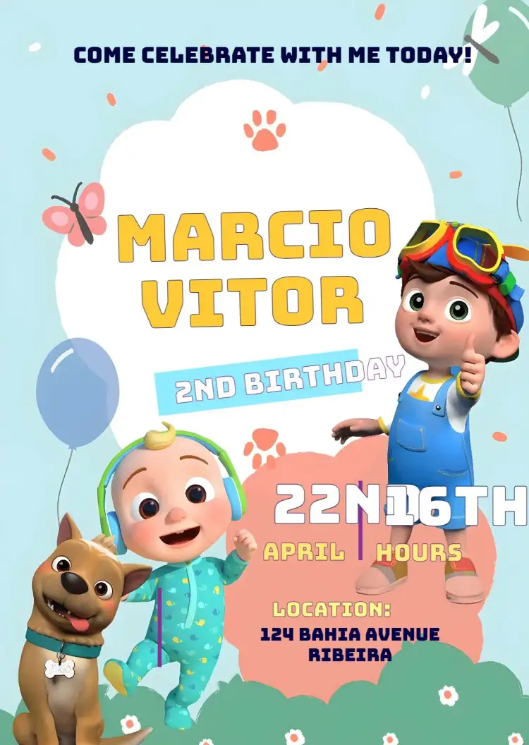 Invitation Cocomelon Colorful Kids – Most searched for theme colorful, fun, childish, playful, lively