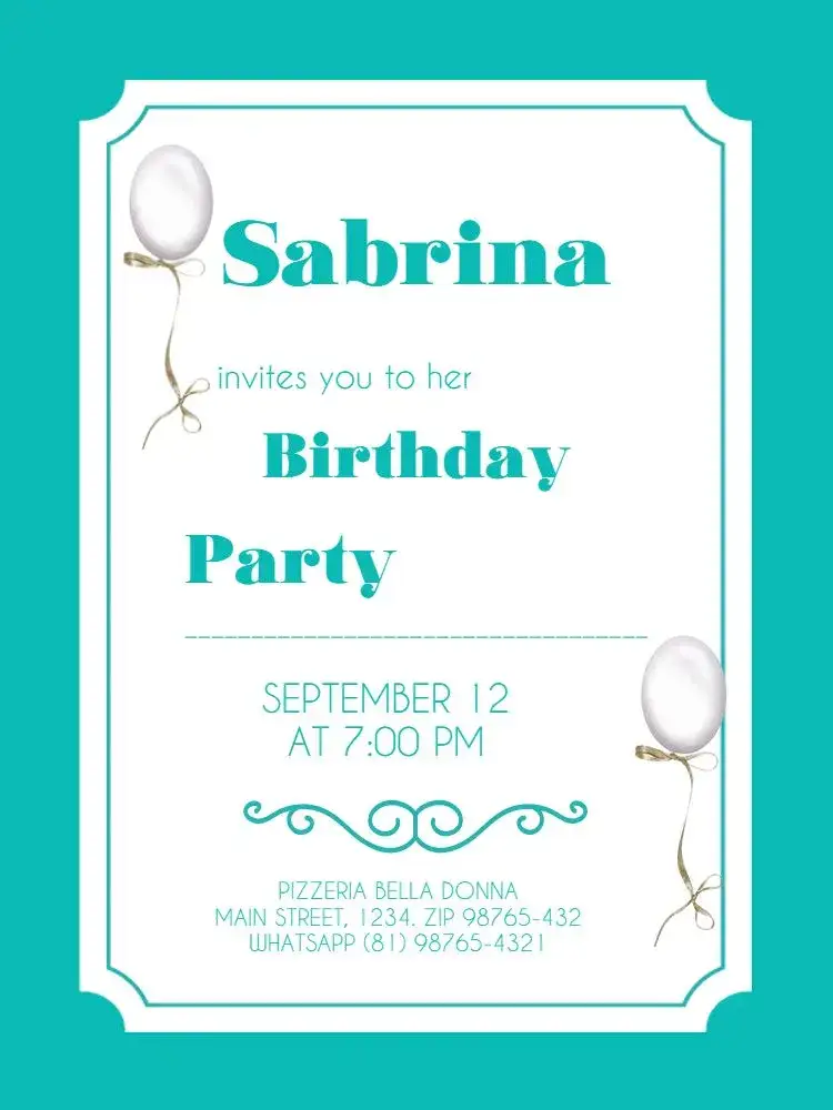Invitation Adult Female Tiffany Delicate Celebration – Kids' Birthday Party theme tiffany, delicate, elegant, green, balloon, modern