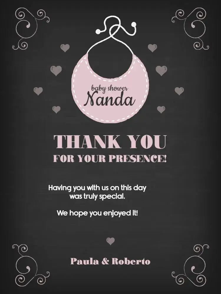 Invitation Thank You Card Baby Shower Dark Children's – Card theme dark, delicate, playful, chalkboard, pink, childlike