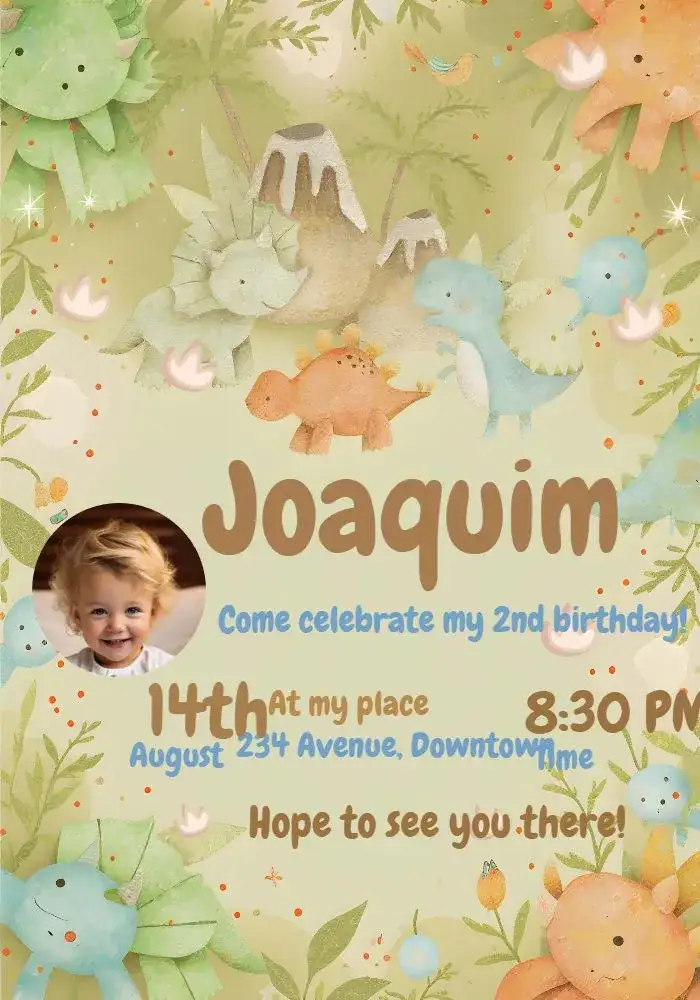 Invitation Dino Baby With Blue Photo – Most searched for theme colorful, watercolor, themed, childlike, delicate, fun