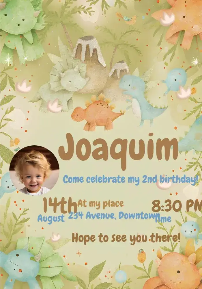 Dino Baby With Blue Photo invitation