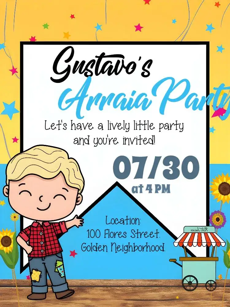 Invitation Arraiá Festa Junina White – Commemorative Dates theme colorful, festive, rustic, traditional, vibrant