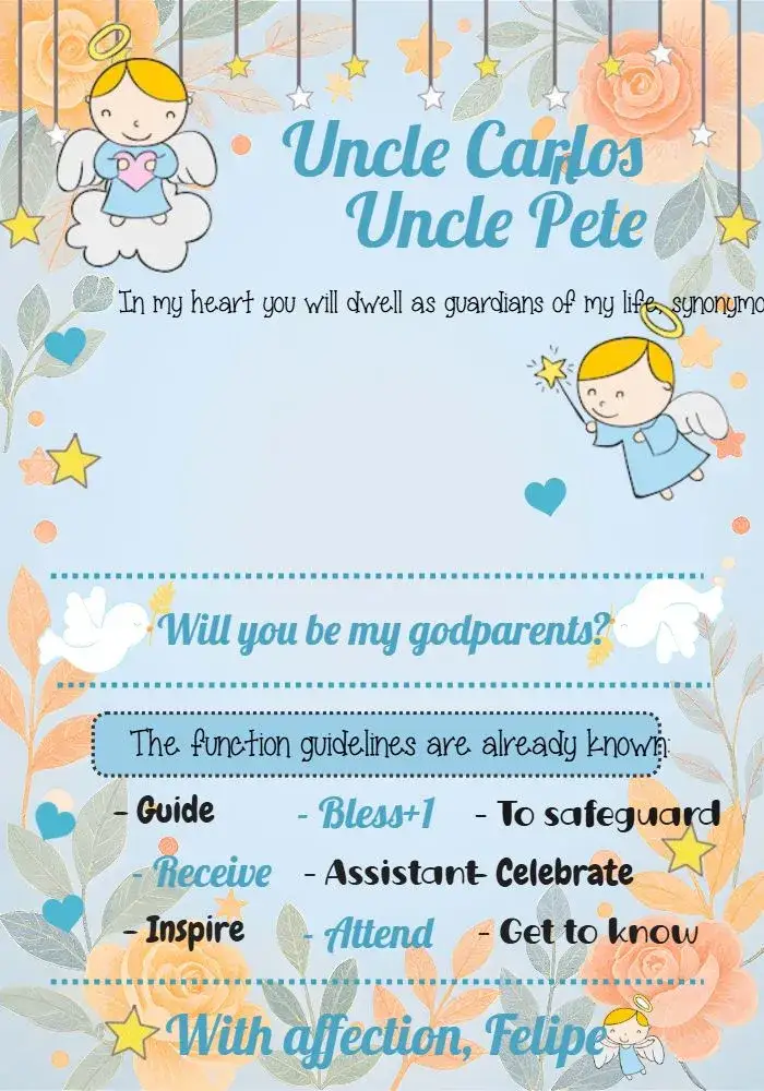 Invitation Yellow Little Angel Baptism – Baptism theme yellow, blue, white, angels, delicate illustration