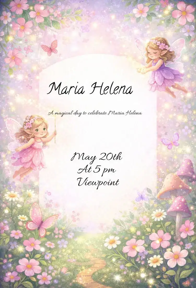 Invitation Fairy – Kids' Birthday Party theme enchanted, magical, colorful, playful, nature-themed, fantasy
