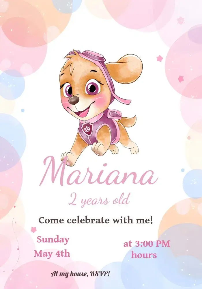 Skye Paw Patrol Watercolor invitation