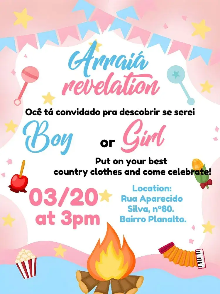 Gender Reveal Junina Party Arraiá Girl invitation