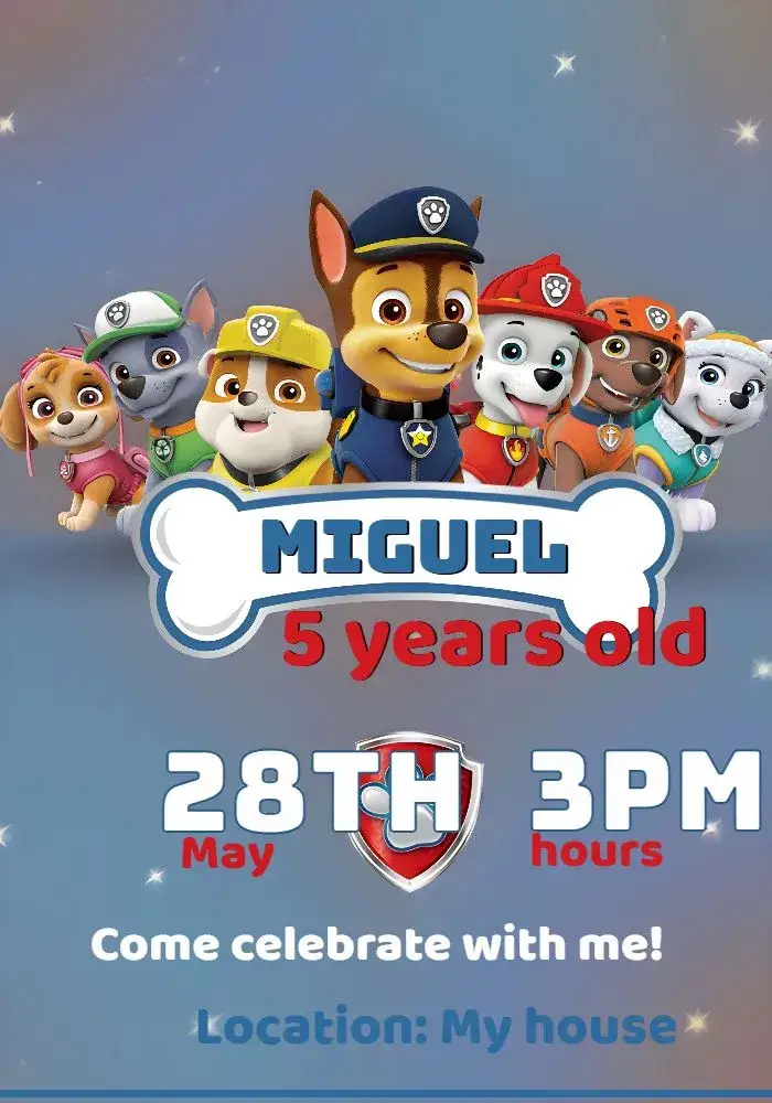 Invitation Paw Patrol Child – Most searched for theme blue, adventure, children's, fun-filled, characters, themed