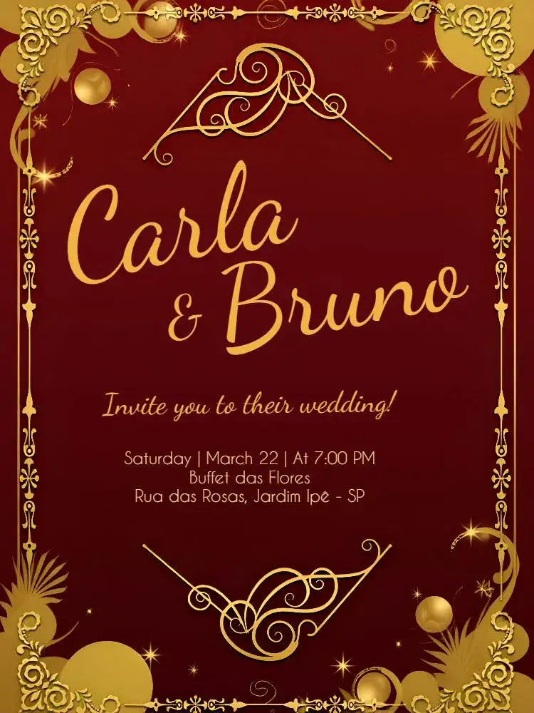 Invitation Elegant Arabesque Wedding – Wedding theme elegant, vintage, golden, red, arabesques, romantic