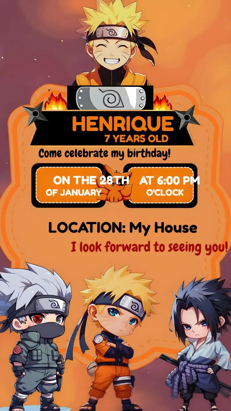 Invitation Naruto Toy Party – Kids' Birthday Party theme anime, modern, vibrant, youthful, colorful