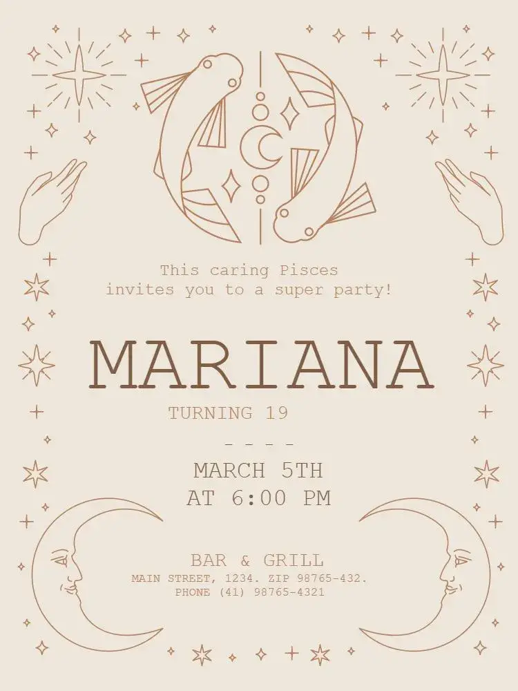 Beige Pisces Signs invitation