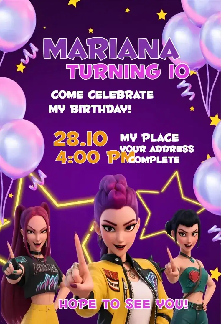 Invitation Warriors of Purple Kpop 2 – Birthday theme purple, modern, K-pop themed, colorful, fun