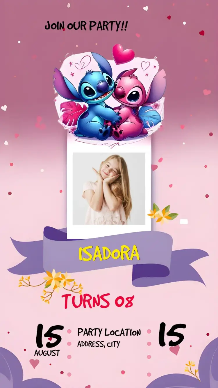 Angel And Stitch With Cute Photo invitation