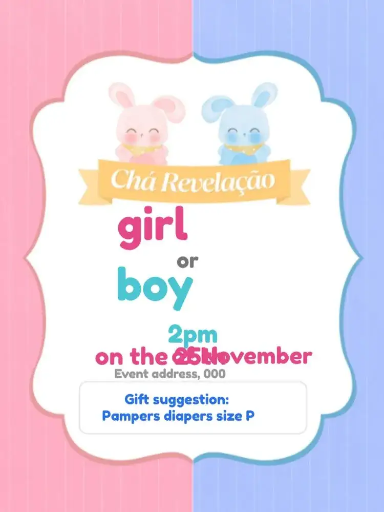 Invitation Customized Teddy Bear Baby Shower Gender Reveal – Raffle Tea theme pink and blue, children's, teddy bears, colorful balloons, confetti, joyful celebration