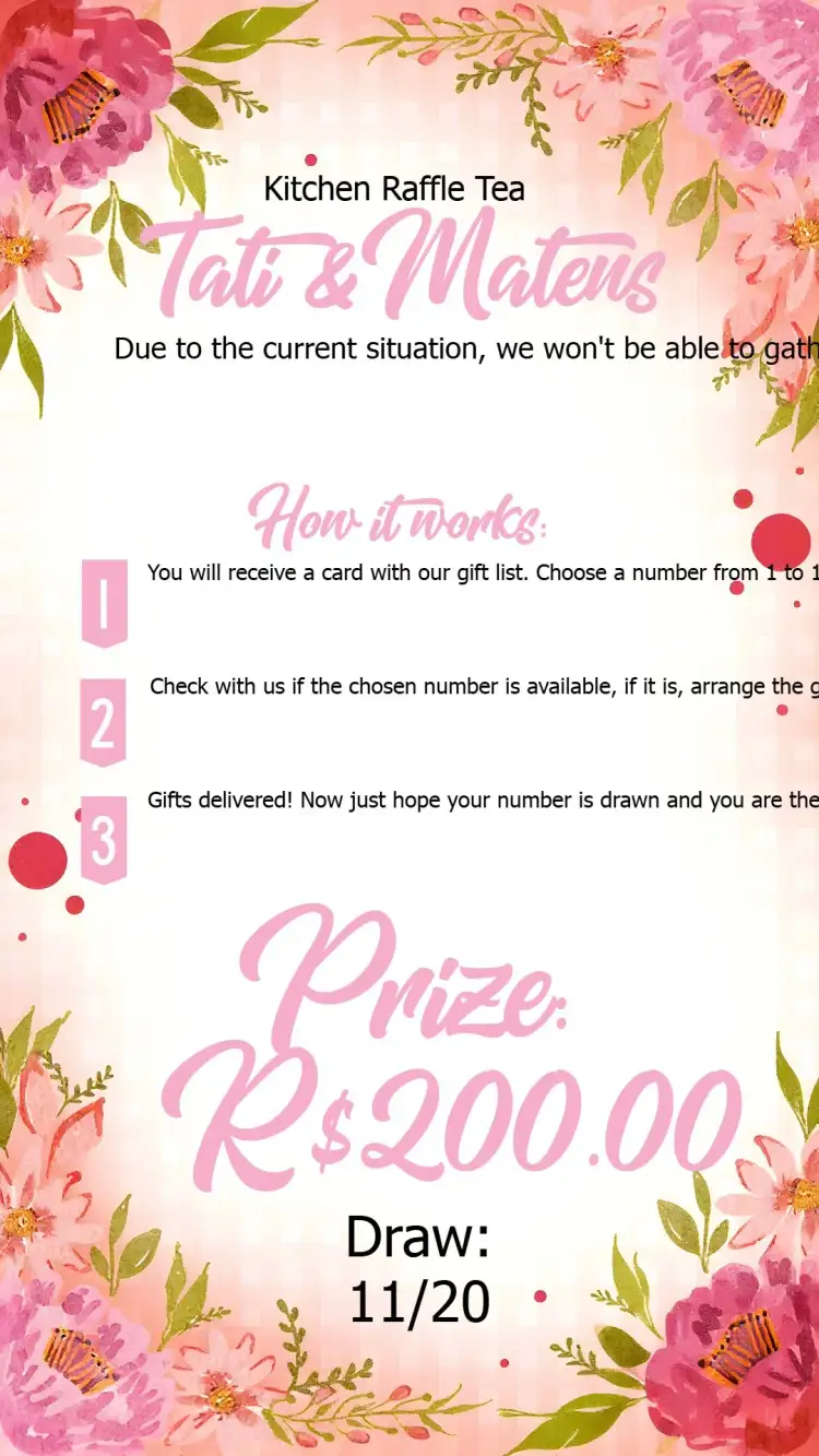 Invitation Floral Wedding Kitchen Raffle Tea – Raffle Tea theme floral, pink, marsala, white, modern, delicate