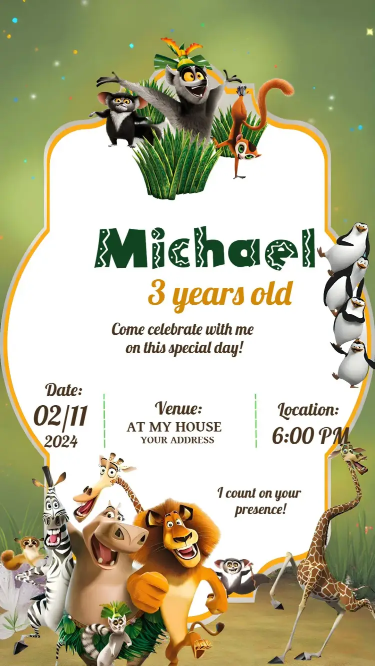 Madagascar Marty invitation