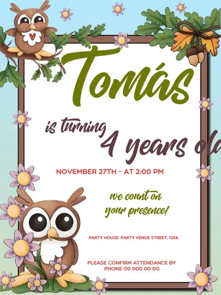 Owl To Edit Green invitation