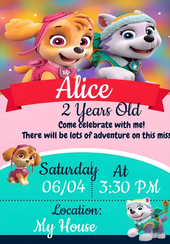 Paw Patrol Skye Girl invitation