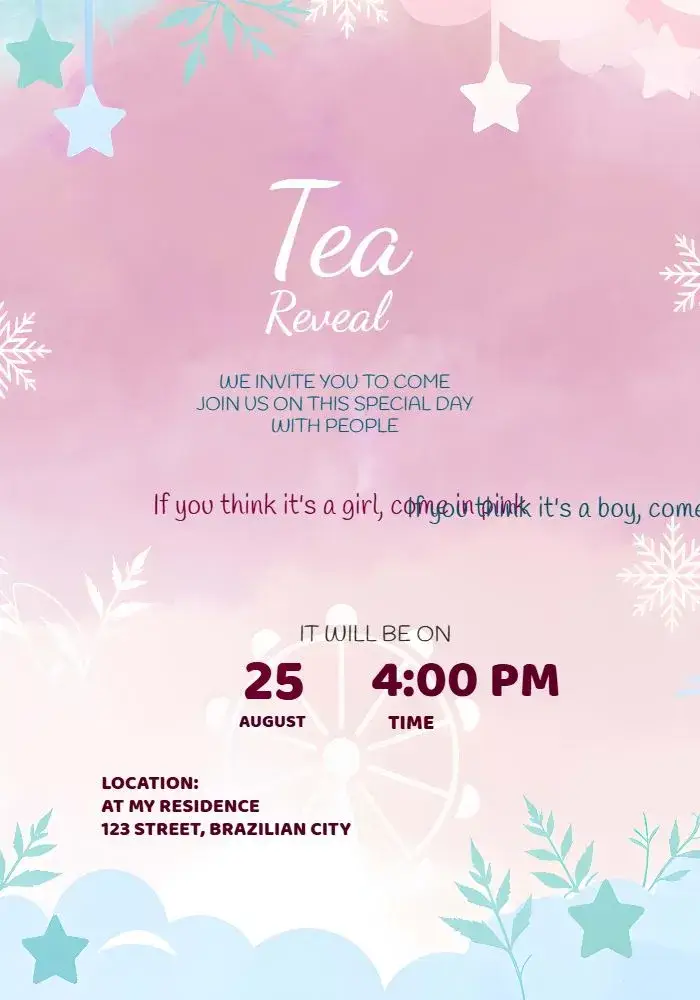 Pink and Green Stars Gender Reveal Tea Party invitation
