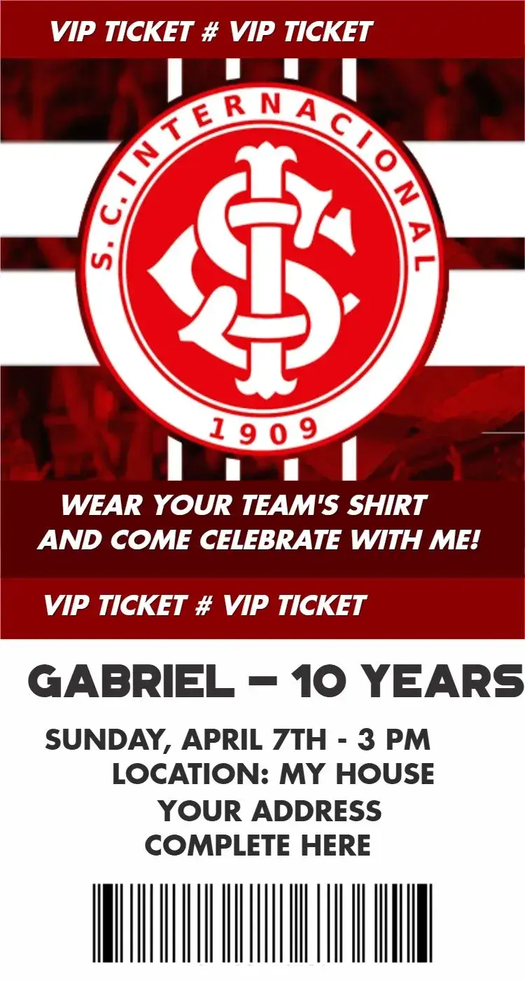 Invite International ticket editable and customizable