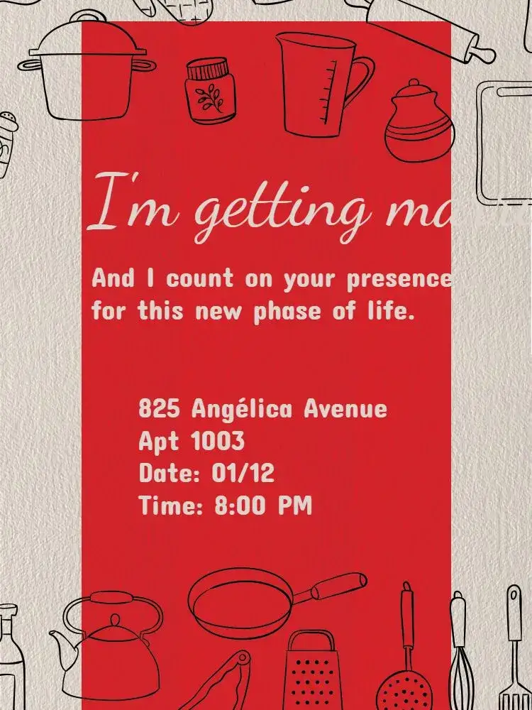 Invitation Bridal Shower Celebration Invitation – Bridal Shower theme vibrant red, soft beige, cooking style, graphic elements, modern, cozy