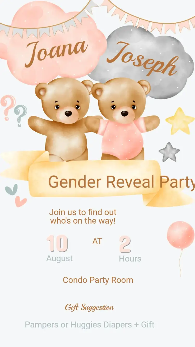 Teddy Bear Gender Reveal Invitation