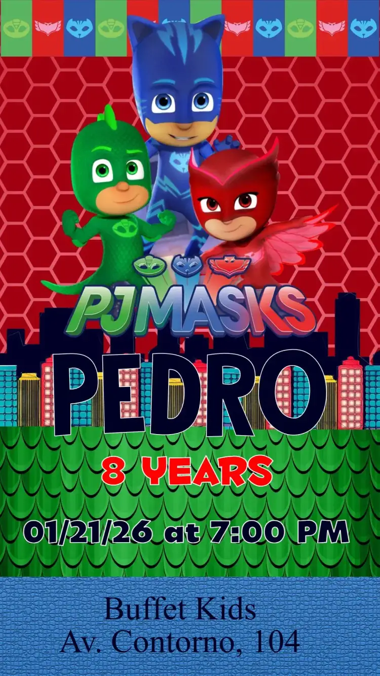 Invitation PJ Masks – Kids' Birthday Party theme colorful, fun, themed, heroes, childish