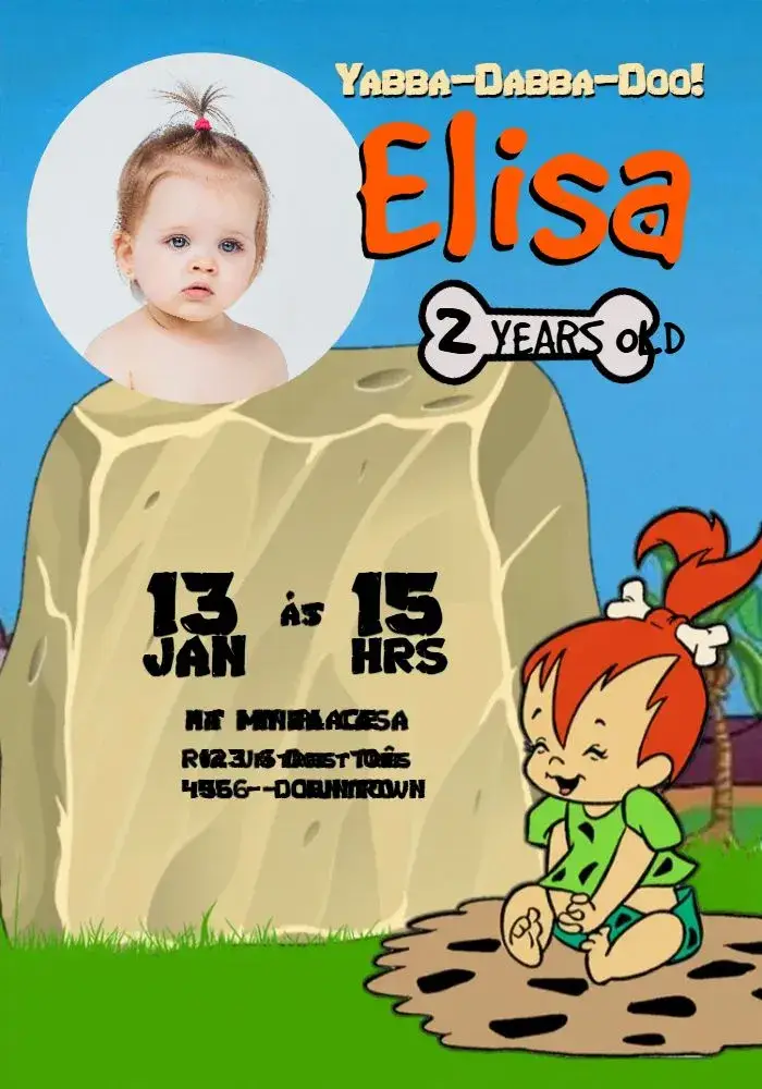 Pedrita With Flintstones Photo invitation