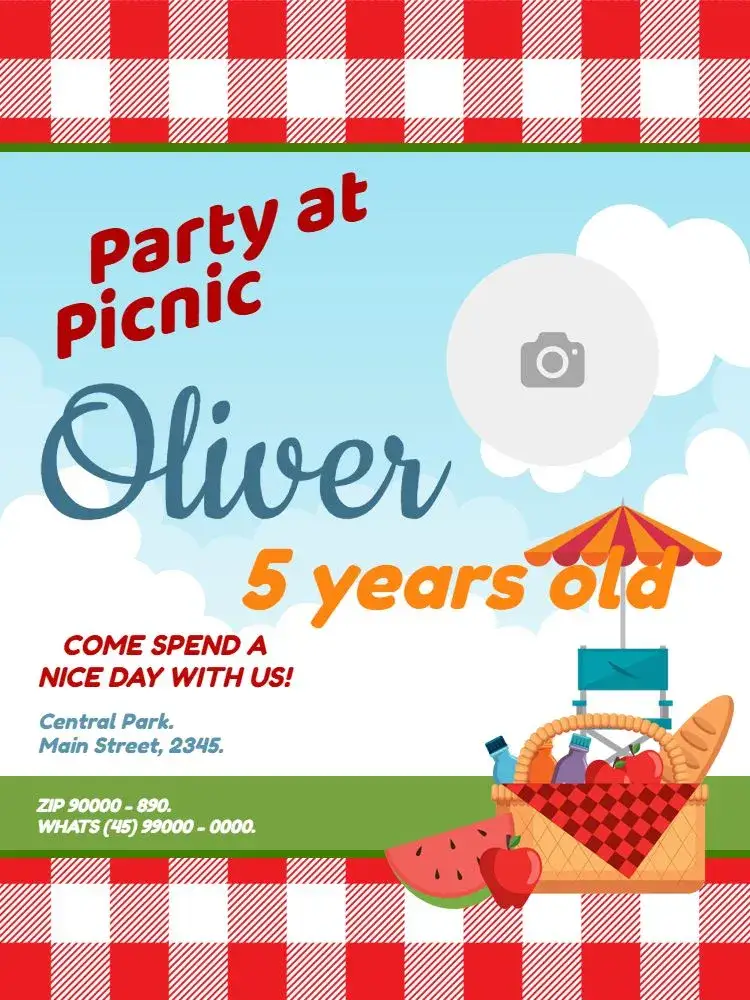 Invitation Boy Picnic – Kids' Birthday Party theme colorful, fun, fruity, vibrant, modern, childish