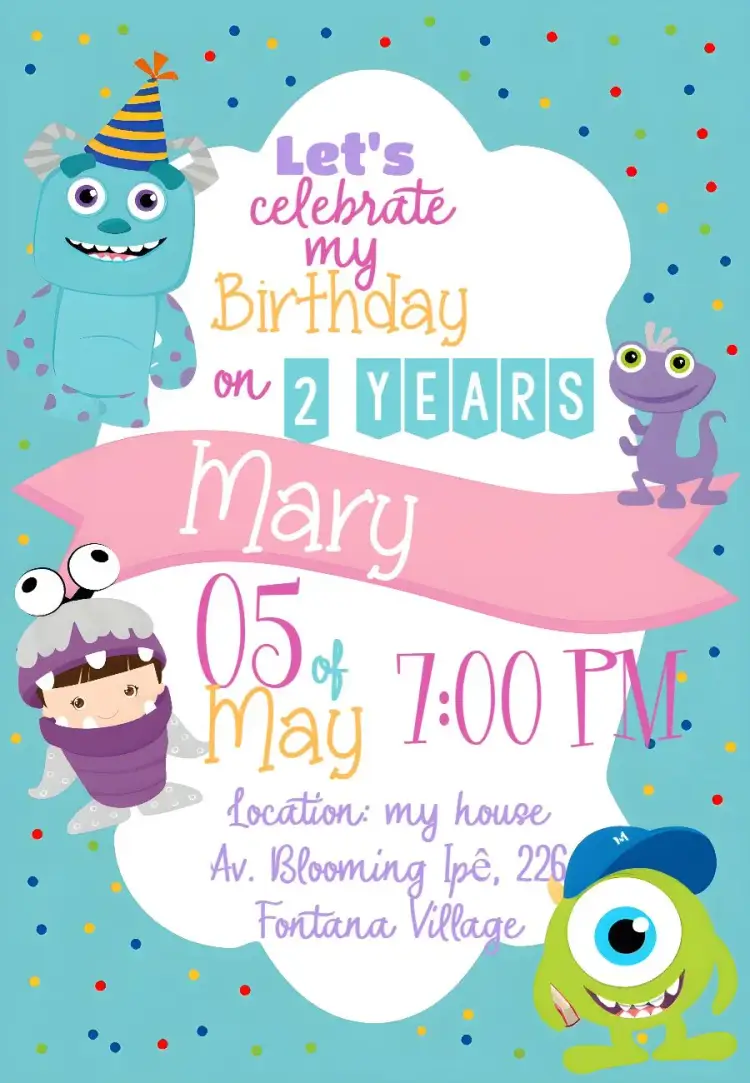 Monsters Inc. Boo Pixar invitation