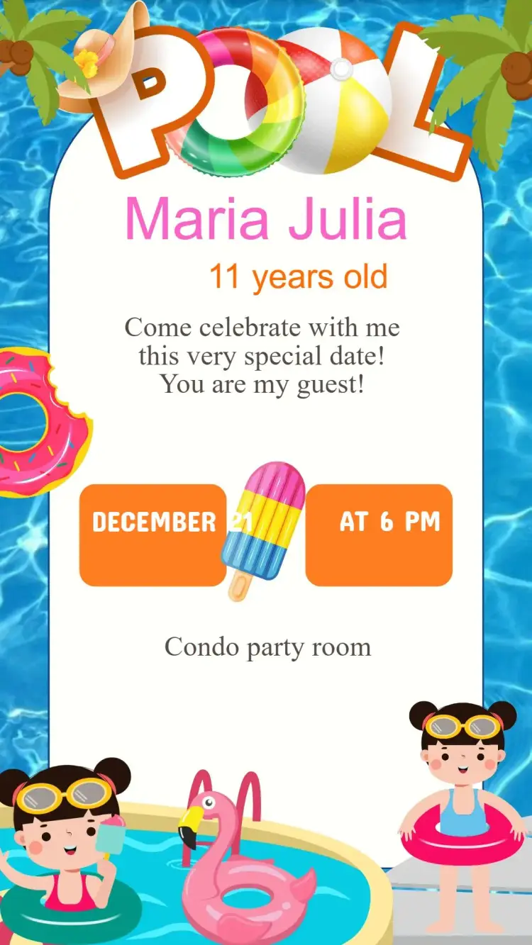 Invitation Birthday Pool Party