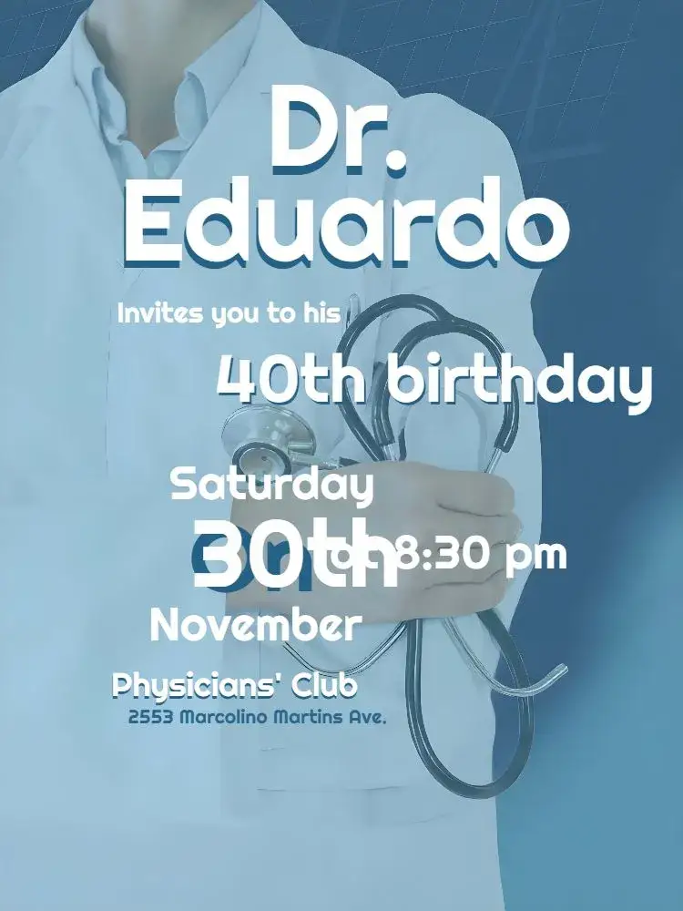 Invitation Doctor Medicine – Birthday theme blue, modern, themed, professional, clean