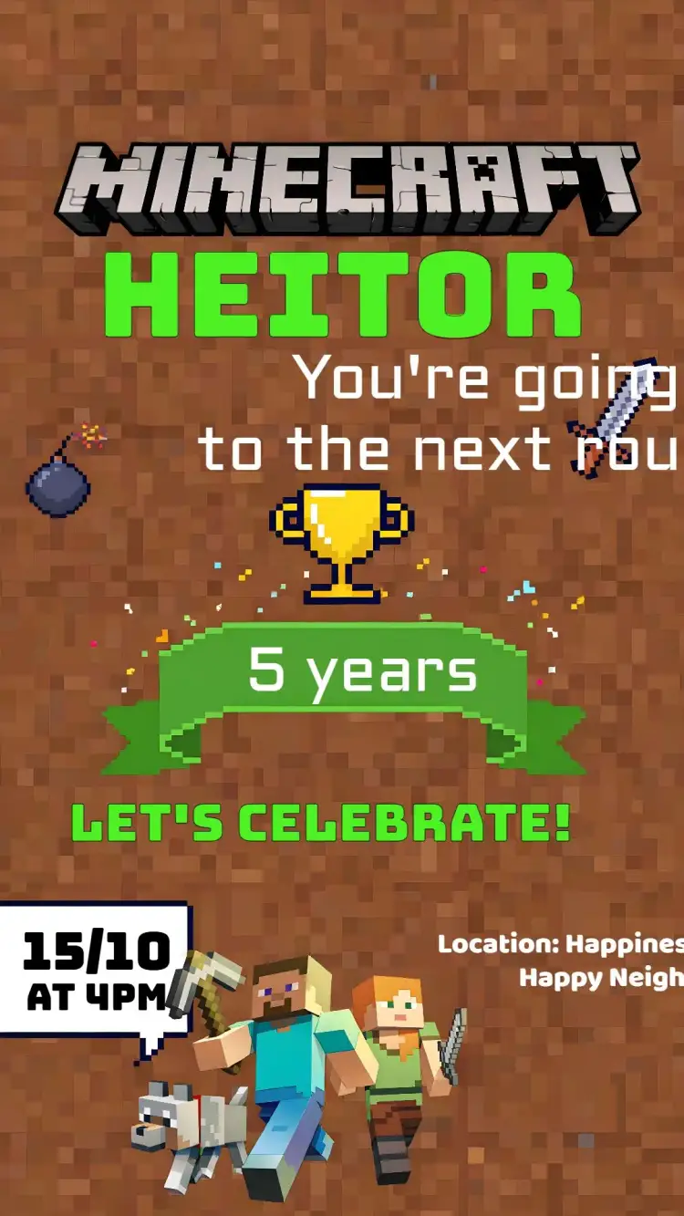 Invitation Green Minecraft – Most searched for theme green, pixelated, game, fun, themed, childish