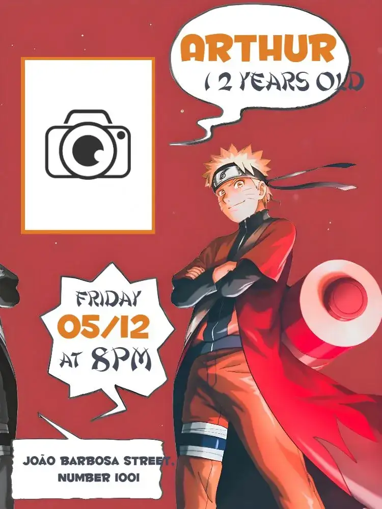 Invitation Naruto With White Comics Photo – Kids' Birthday Party theme comics, manga, modern, colorful, themed, youthful