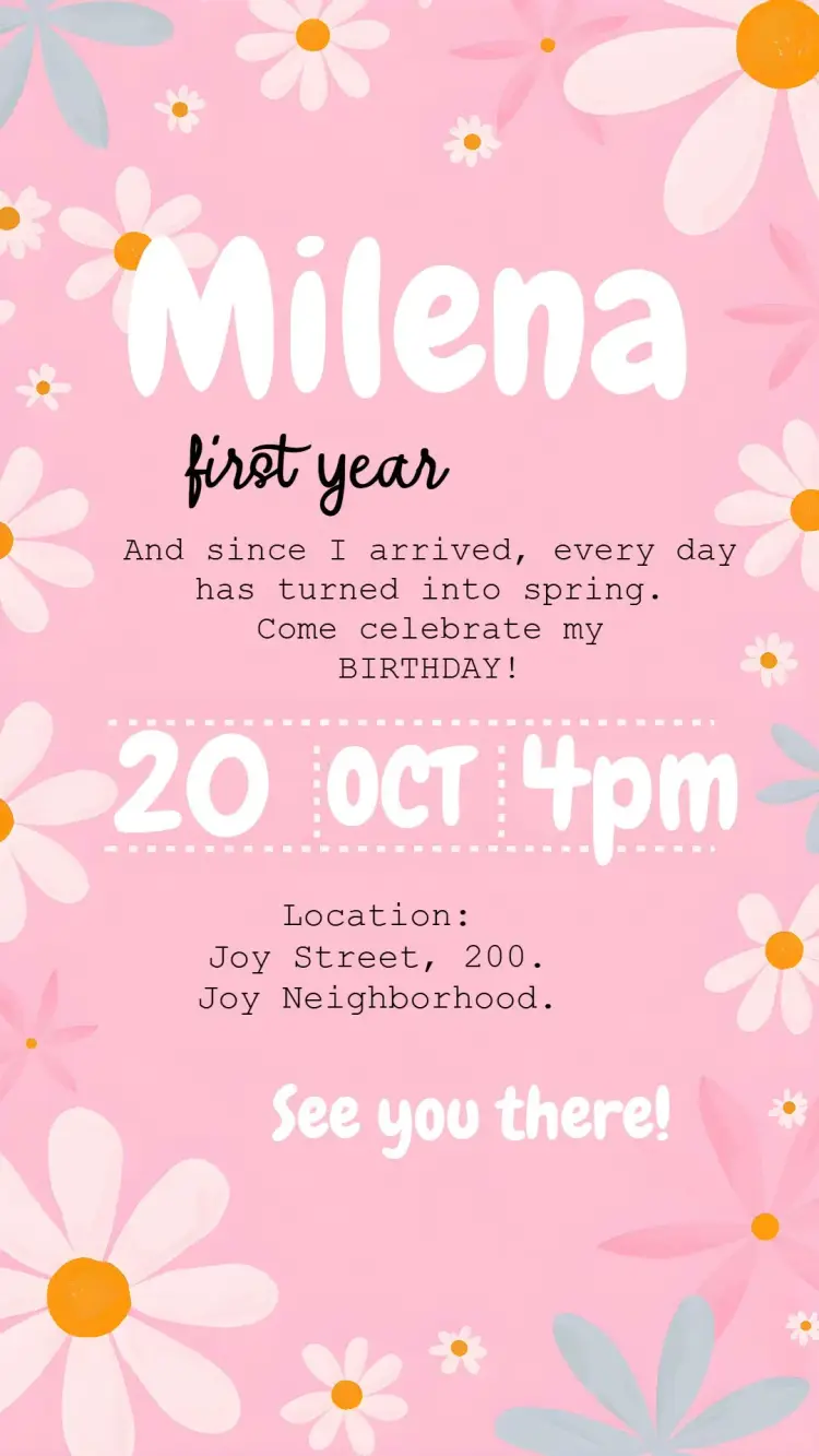 Daisy Pink Girl Spring invitation