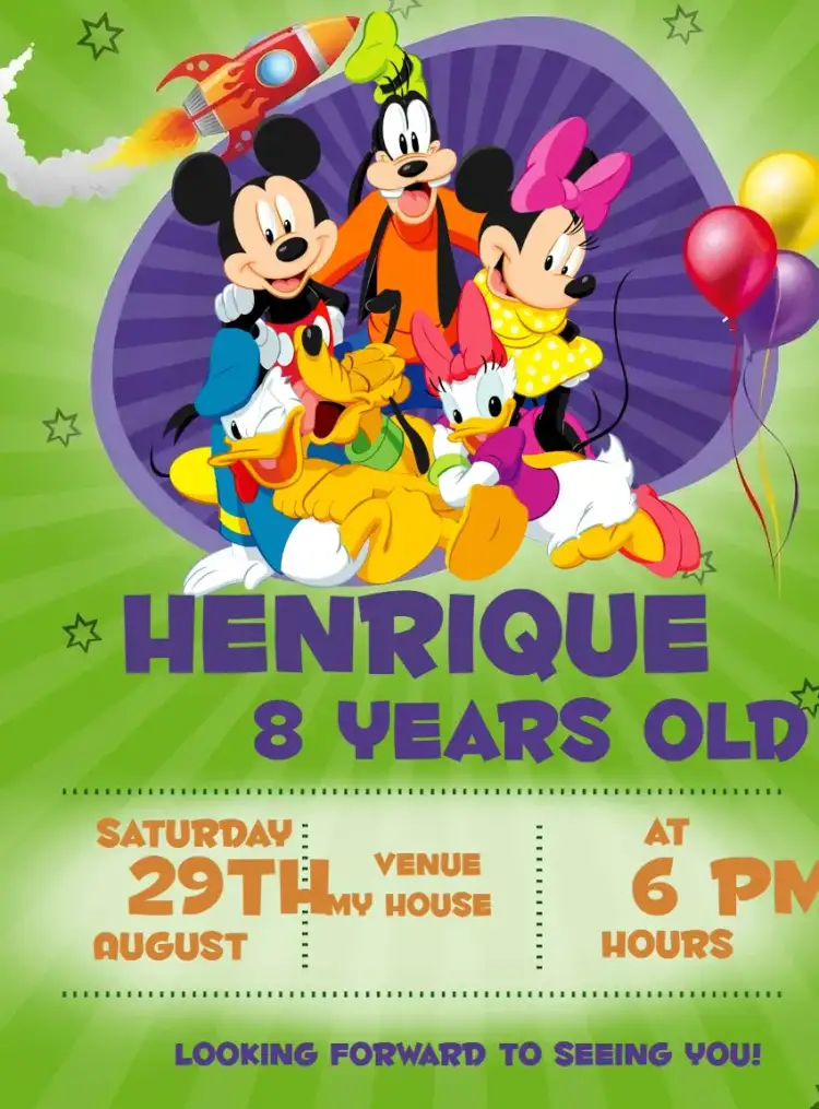 Invitation Mickey Mouse Club Digital – Kids' Birthday Party theme colorful, fun, themed, childish, magical