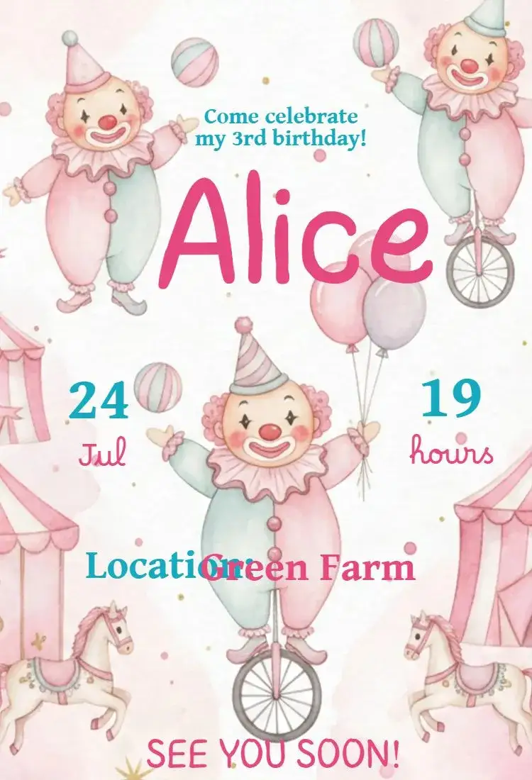 Invitation Pink Circus Invitation – Kids' Birthday Party theme pink, fun, colorful, circus-themed, playful