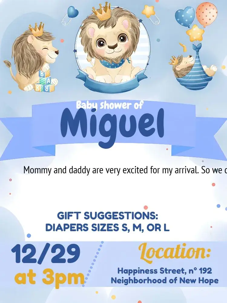 Blue Lion Diaper Tea Party invitation