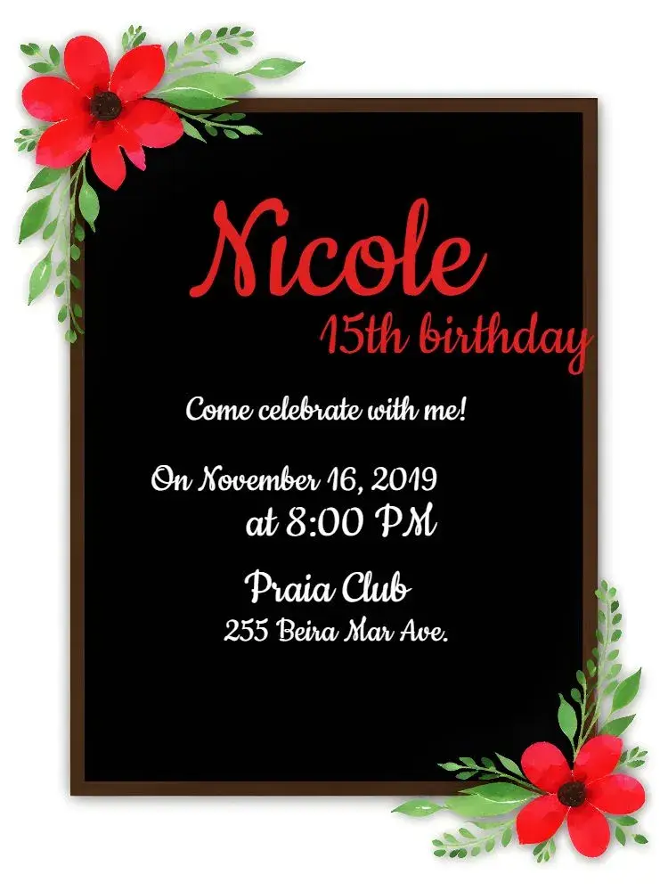 Floral 15 Years - Black, White, and Red Checkered invitation