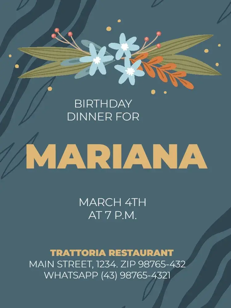 Dark Blue Delicate Female Adult invitation
