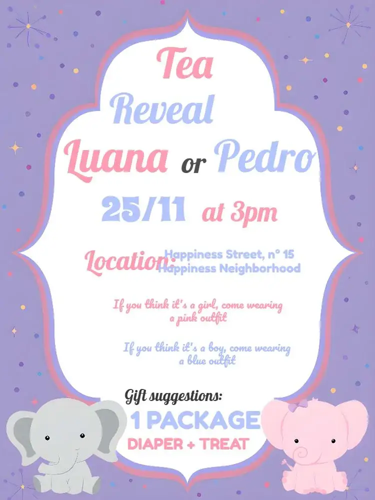 Invitation Elephant White Gender Reveal Party – Gender Reveal theme elephant, pink and blue, delicate, modern, childish, white