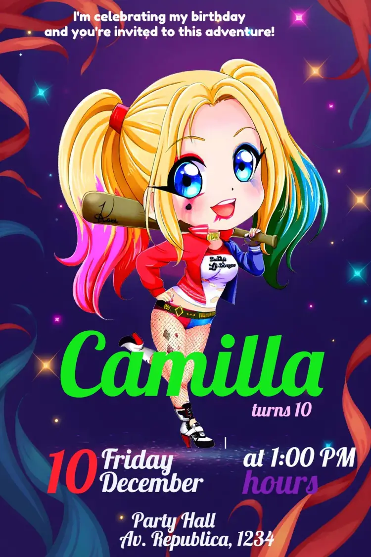 Harley Quinn Pink invitation
