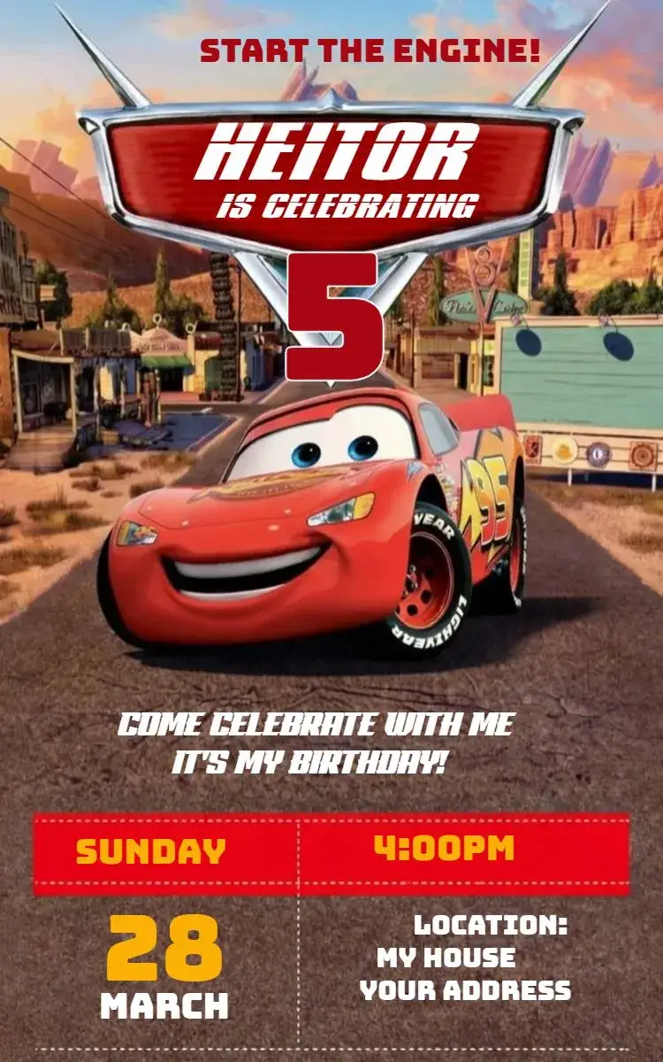Invite Cars 5 editable and customizable