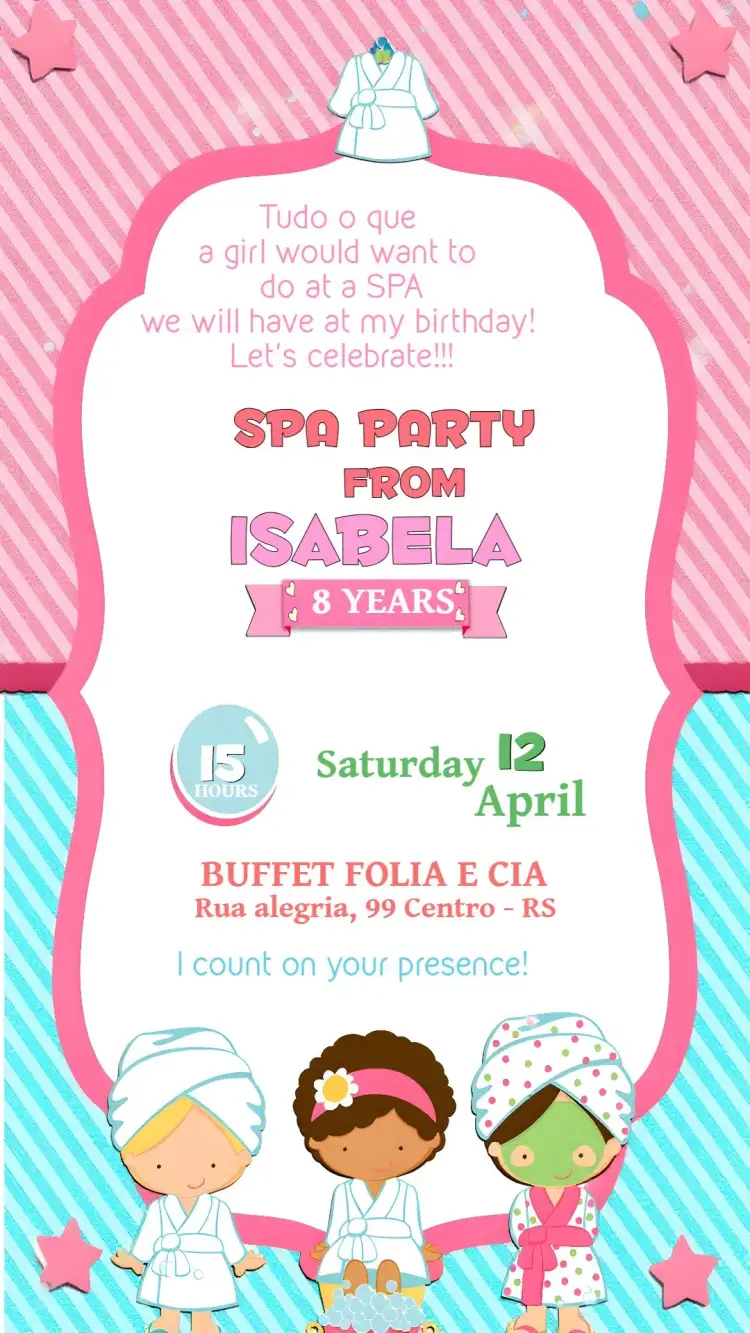 Invitation Spa Girl Pajama Party – Most searched for theme soft pink, playful style, spa elements, fun touch, modern design