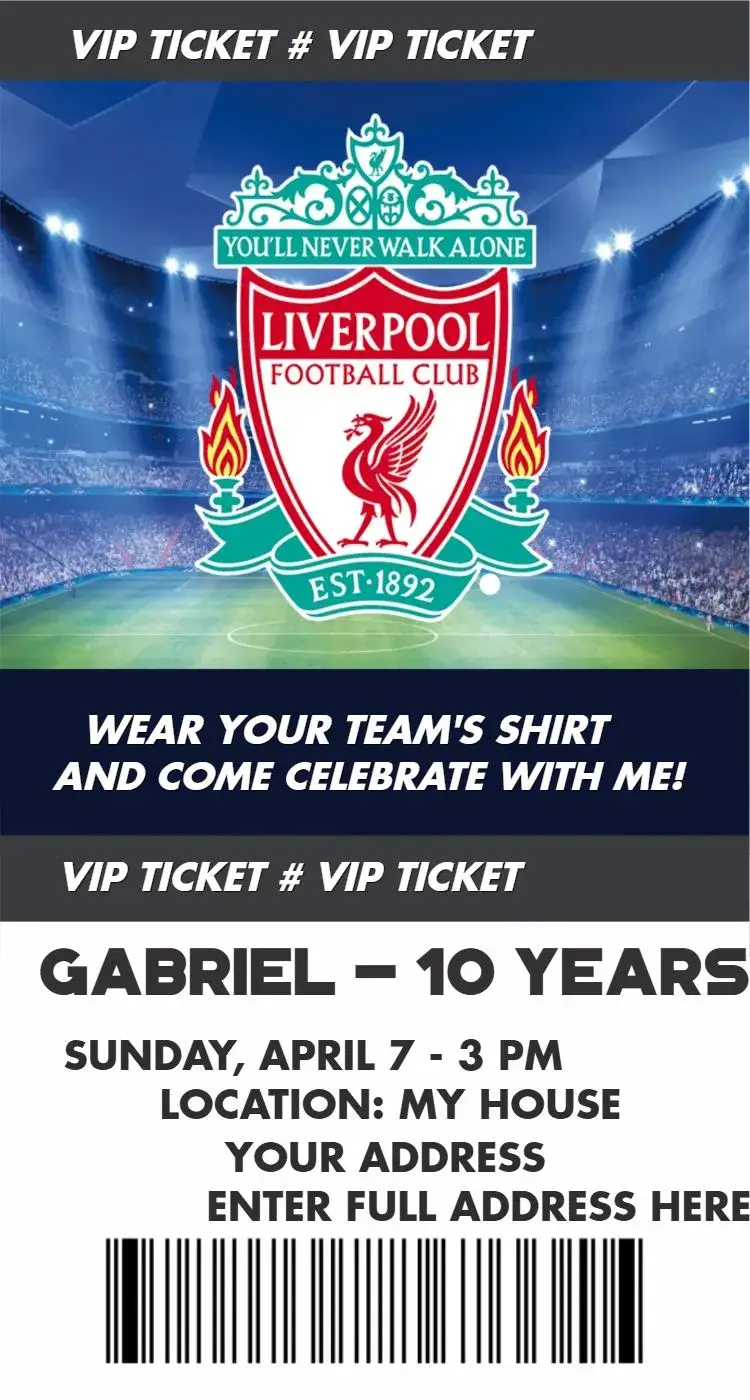 Invite Liverpool ticket editable and customizable