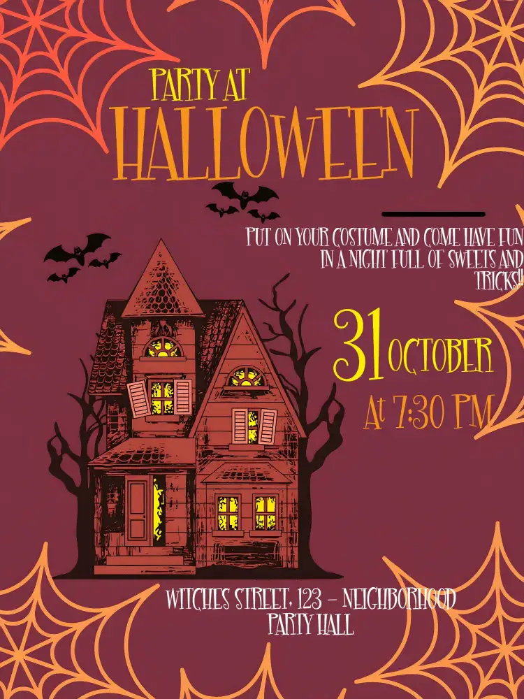 Invitation Witches Halloween Party – Commemorative Dates theme orange, purple, fantasy, mystical, fun